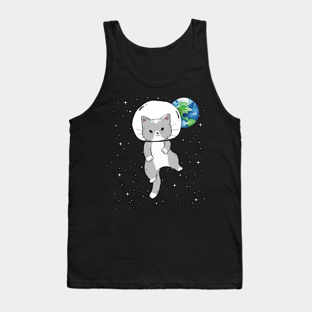 Funny Cute Cat in Space Catstronaut Milky Way Galaxy Earth Tank Top by MintedFresh